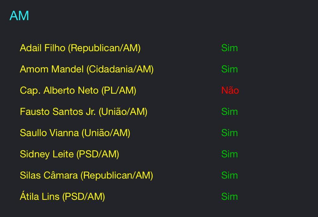 Os repectivos votos dos deputados amazonenses (Foto: Reprodução)