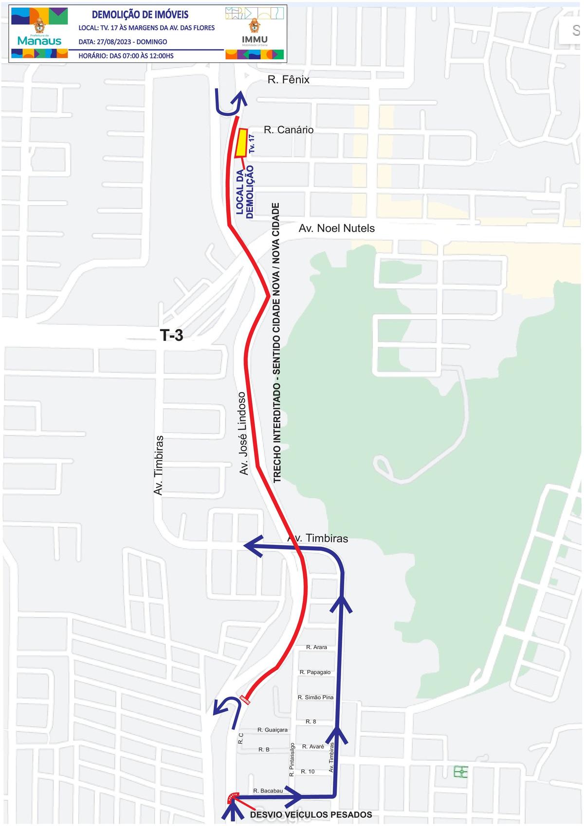 Avenida das Torres e Av. Ephigênio Salles serão interditadas para obras a partir de quinta-feira