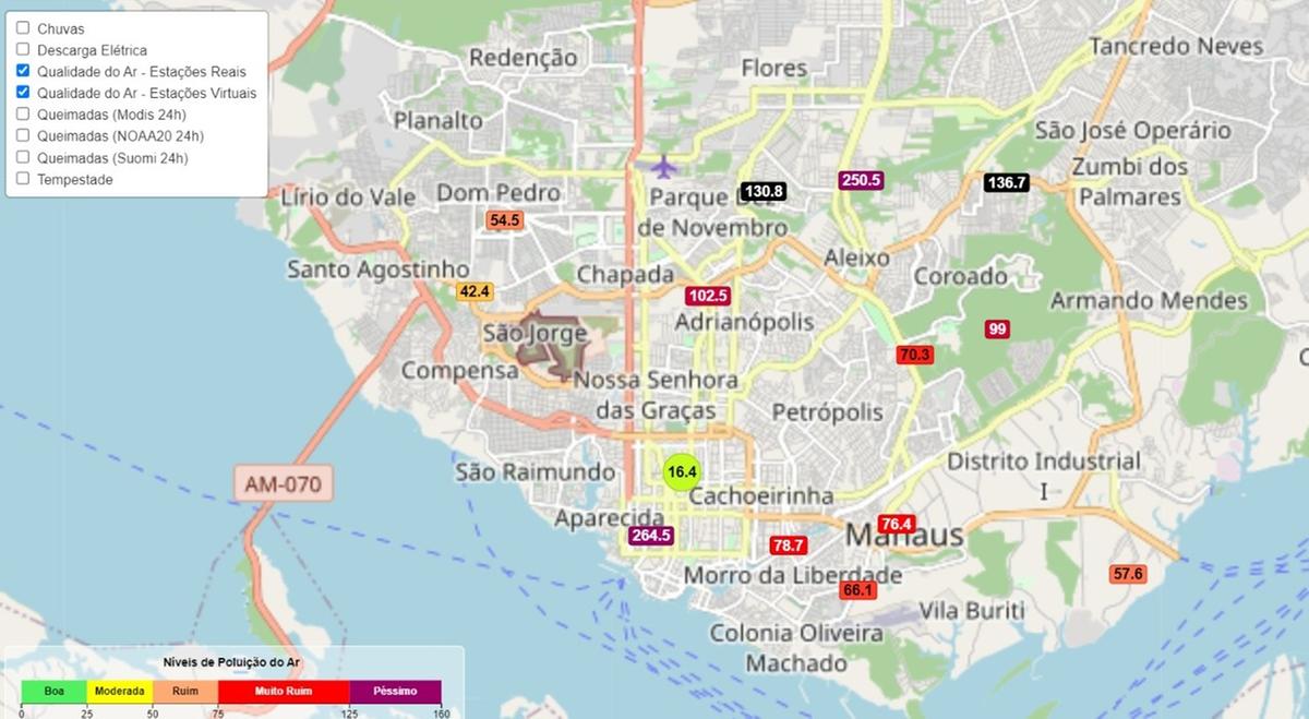 Qualidade do Ar em Manaus nesta quarta-feira, segundo o sistema Selva (Foto: Reprodução)
